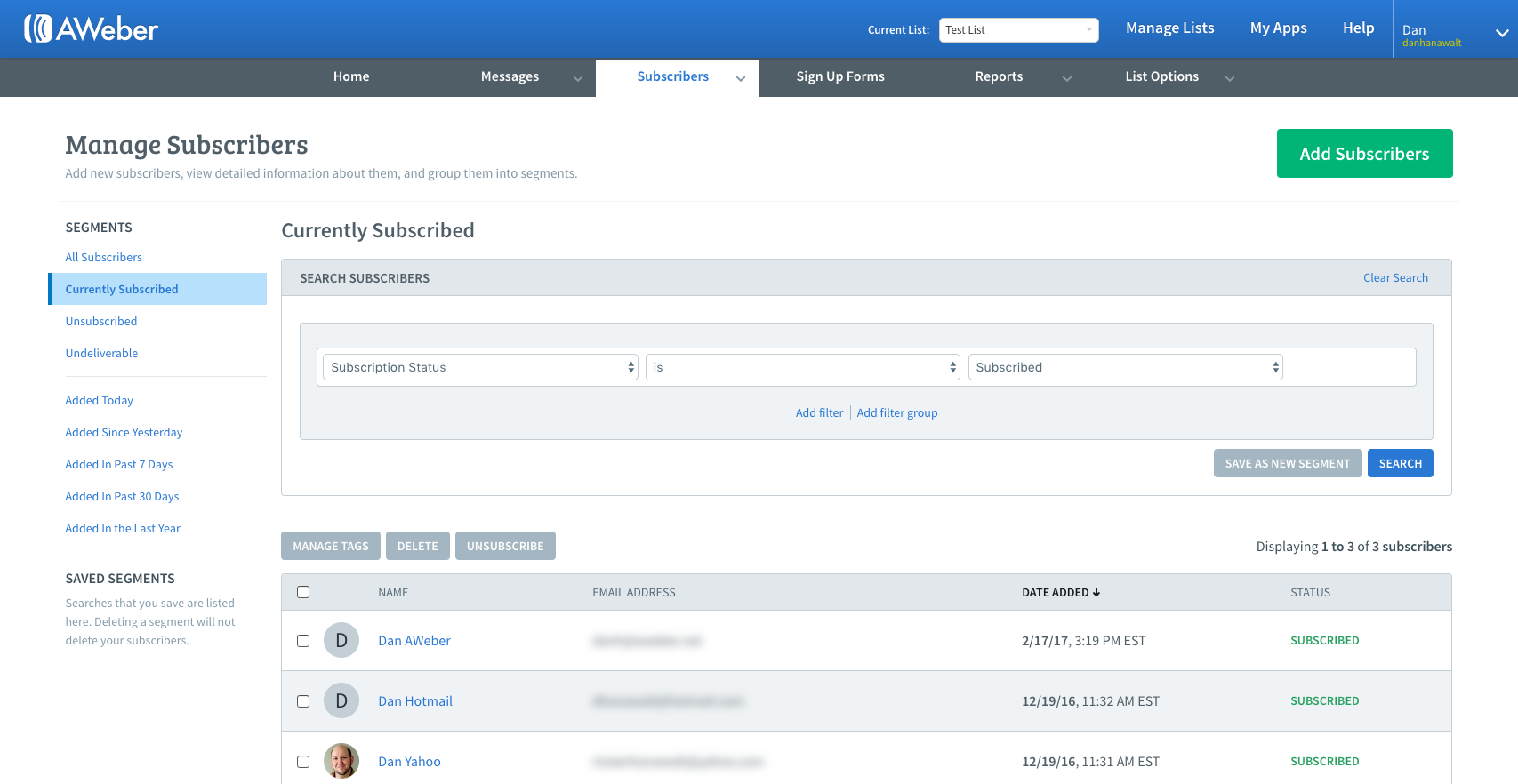 Subscriber search within the new design